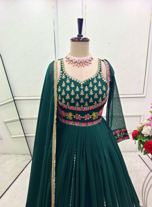 Designer Heavy Fox Georgette Embroidered Gown with Pant & Dupatta Set - Image 2