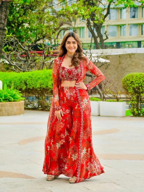 Designer Tibby Silk Sharara Set with Shrug, Blouse and Sharara - Image 2