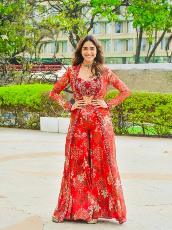 Designer Tibby Silk Sharara Set with Shrug, Blouse and Sharara
