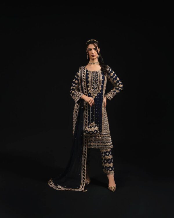 Designer Faux Georgette Embroidered Top with Pant & Dupatta Set