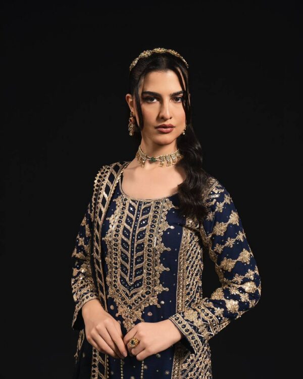 Designer Faux Georgette Embroidered Top with Pant & Dupatta Set - Image 2
