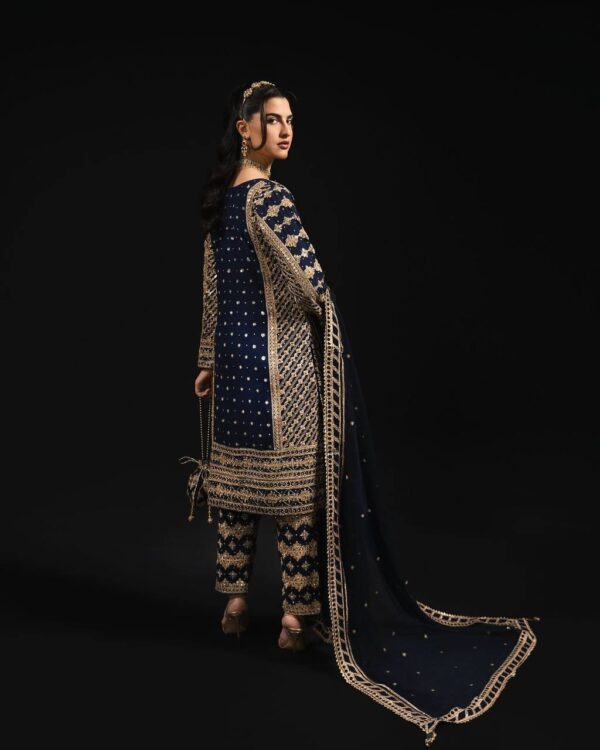 Designer Faux Georgette Embroidered Top with Pant & Dupatta Set - Image 3
