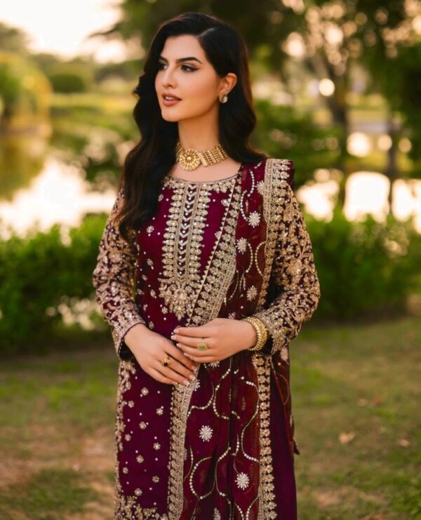 Heavy Faux Georgette Embroidered Top, Pant & Dupatta Party Wear Set - Image 3