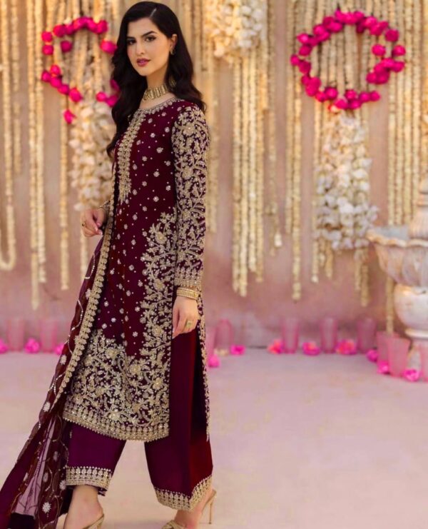 Heavy Faux Georgette Embroidered Top, Pant & Dupatta Party Wear Set - Image 4