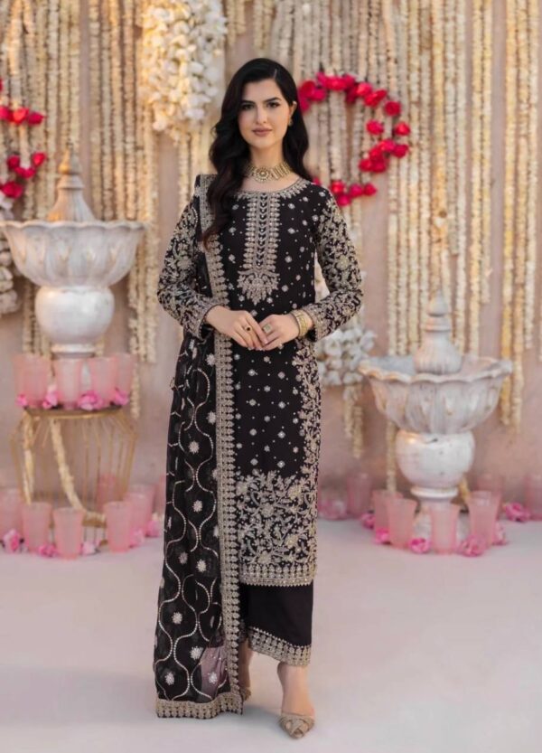 Heavy Faux Georgette Embroidered Top, Pant & Dupatta Party Wear Set