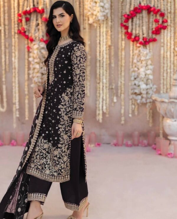 Heavy Faux Georgette Embroidered Top, Pant & Dupatta Party Wear Set - Image 4