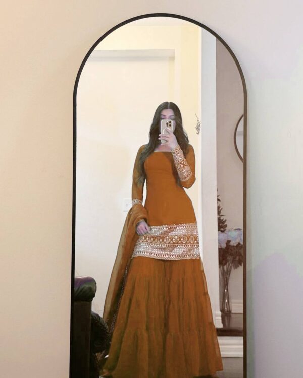 Designer Faux Georgette Sharara Set with Embroidered Dupatta - Image 2