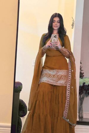 Designer Faux Georgette Sharara Set with Embroidered Dupatta