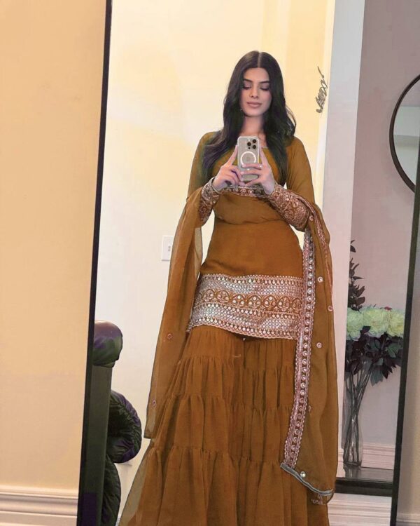 Designer Faux Georgette Sharara Set with Embroidered Dupatta