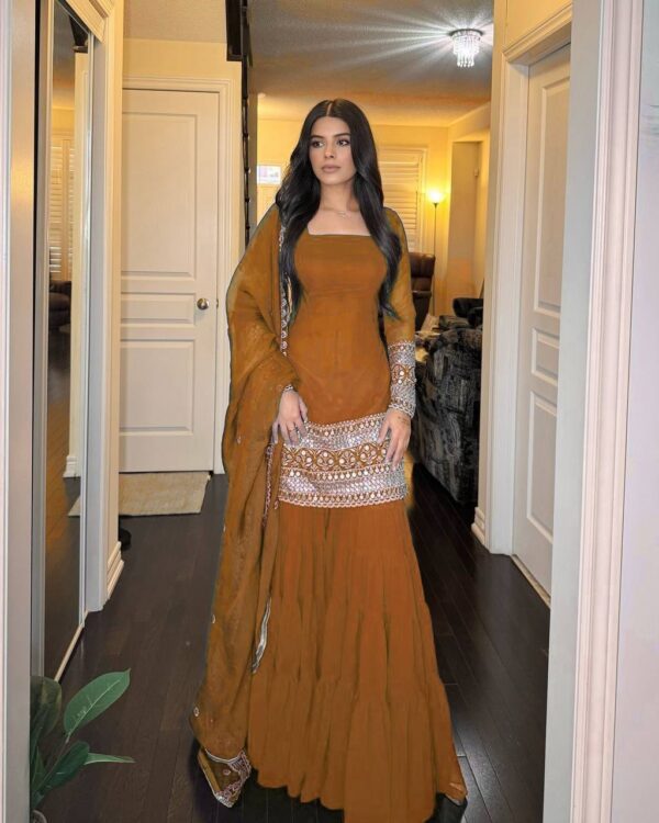 Designer Faux Georgette Sharara Set with Embroidered Dupatta - Image 3