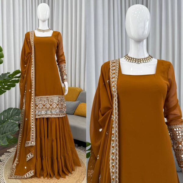 Designer Faux Georgette Sharara Set with Embroidered Dupatta - Image 4