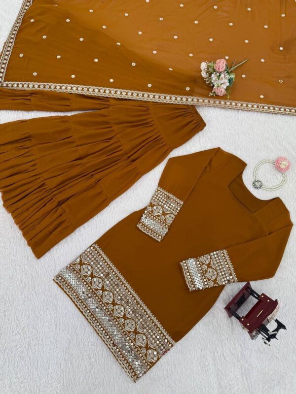 Designer Faux Georgette Sharara Set with Embroidered Dupatta - Image 5