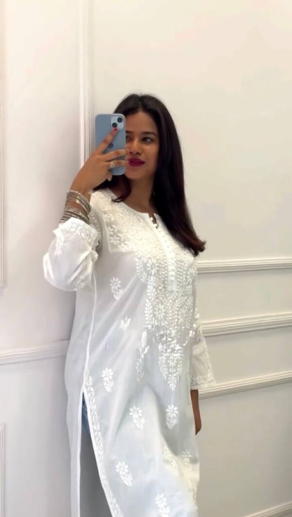 Designer Faux Georgette Long Kurti with Intricate Thread Work - Image 2