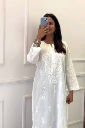 Designer Faux Georgette Long Kurti with Intricate Thread Work