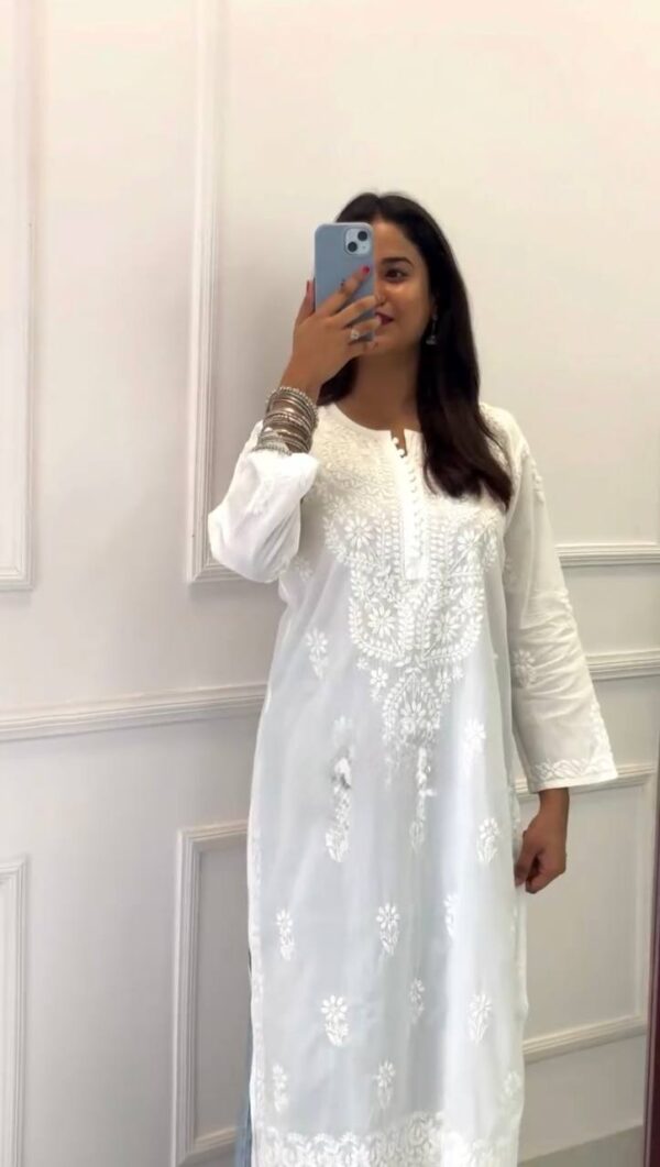 Designer Faux Georgette Long Kurti with Intricate Thread Work