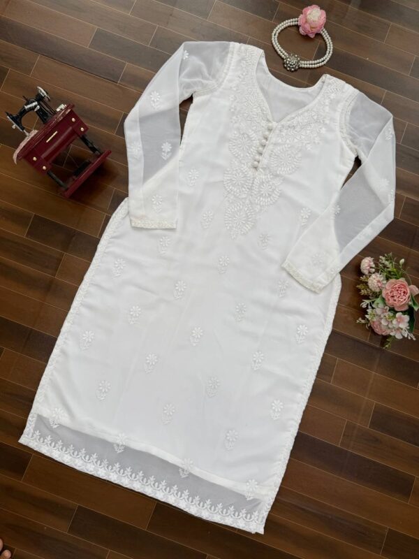 Designer Faux Georgette Long Kurti with Intricate Thread Work - Image 4