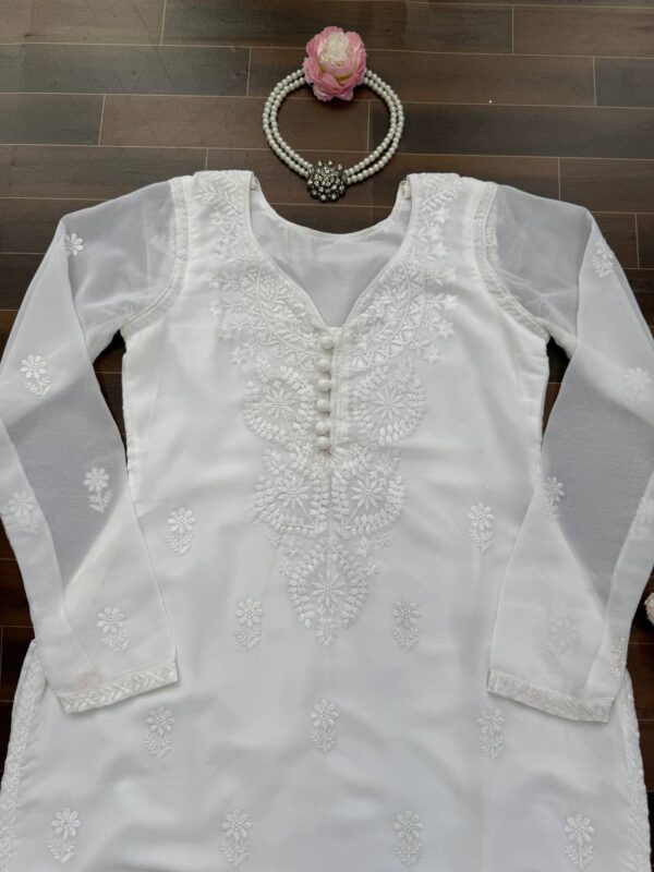 Designer Faux Georgette Long Kurti with Intricate Thread Work - Image 5