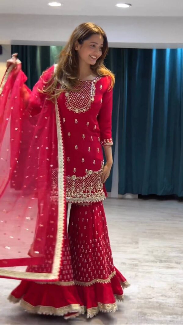 Designer Faux Georgette Sharara Set with Dupatta – Thread & Sequence Work - Image 2