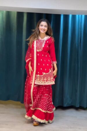 Designer Faux Georgette Sharara Set with Dupatta – Thread & Sequence Work
