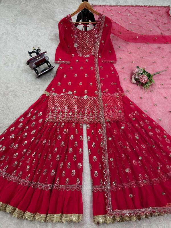Designer Faux Georgette Sharara Set with Dupatta – Thread & Sequence Work - Image 5