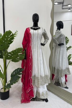 Designer Faux Georgette Anarkali with Plazoo and Dupatta