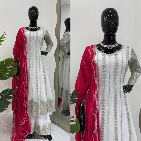 Designer Faux Georgette Anarkali with Plazoo and Dupatta - Image 3