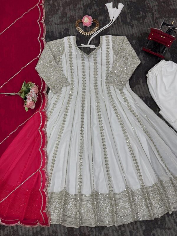 Designer Faux Georgette Anarkali with Plazoo and Dupatta - Image 4