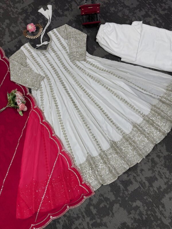 Designer Faux Georgette Anarkali with Plazoo and Dupatta - Image 5