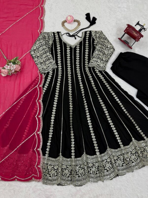 Designer Faux Georgette Anarkali with Plazoo and Dupatta - Image 4