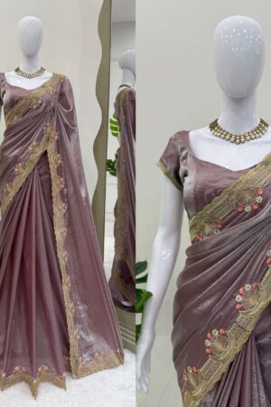 Designer Fendi Silk Saree with Intricate Embroidery and Unstitched Blouse
