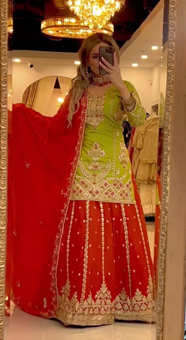 Designer Heavy Chinnon Silk Embroidered Top & Palazzo with Dupatta