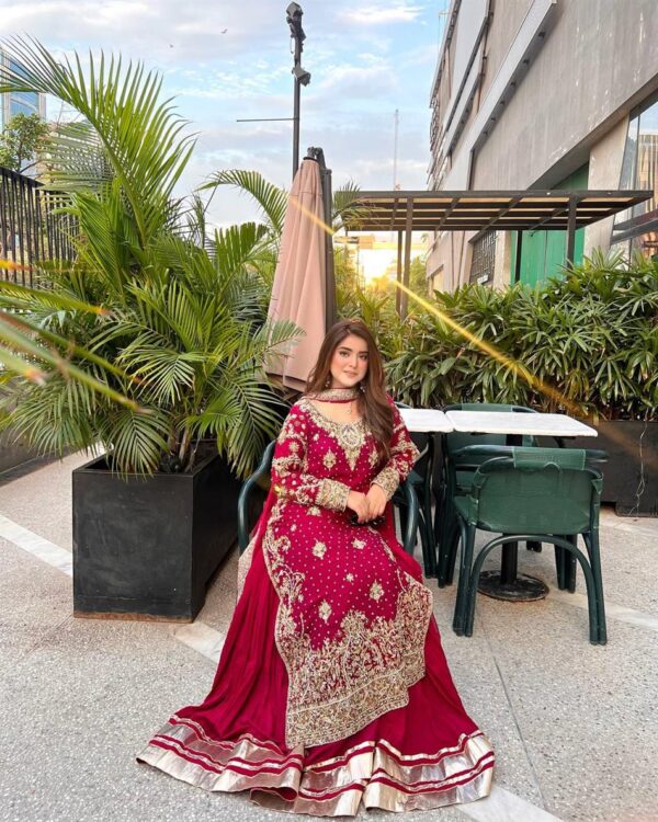 Fox Georgette Party Wear Top, Palazzo & Dupatta Set with Embroidery - Image 3