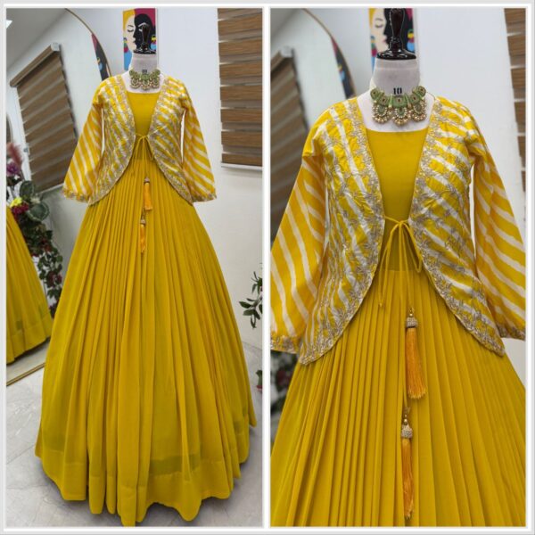 Fox Georgette Party Gown with Embroidered Vichitra Silk Jacket - Image 2