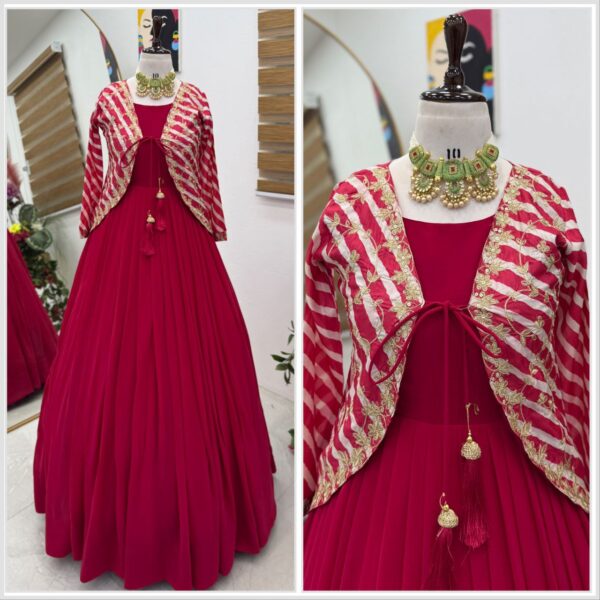 Fox Georgette Party Gown with Embroidered Vichitra Silk Jacket - Image 2