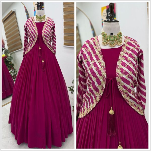 Fox Georgette Party Gown with Embroidered Vichitra Silk Jacket - Image 2