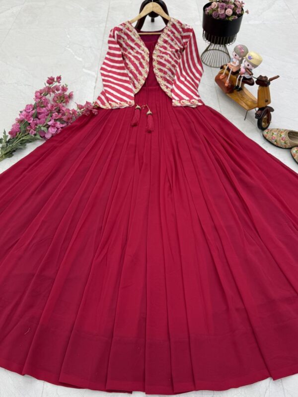 Fox Georgette Party Gown with Embroidered Vichitra Silk Jacket - Image 4