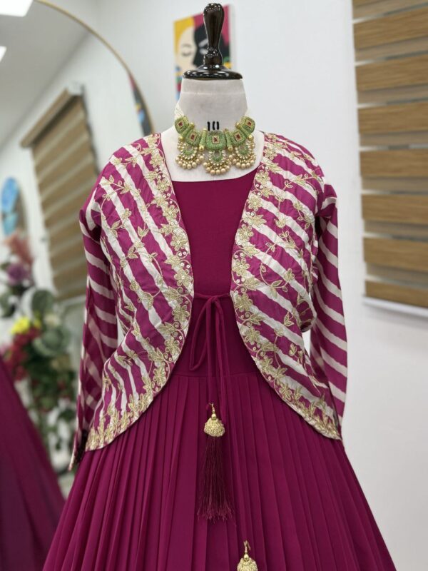 Fox Georgette Party Gown with Embroidered Vichitra Silk Jacket - Image 3
