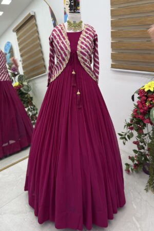 Fox Georgette Party Gown with Embroidered Vichitra Silk Jacket