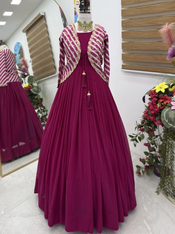 Fox Georgette Party Gown with Embroidered Vichitra Silk Jacket