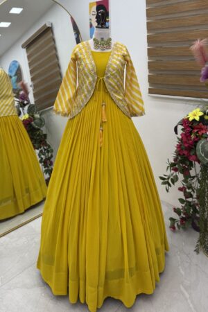 Fox Georgette Party Gown with Embroidered Vichitra Silk Jacket