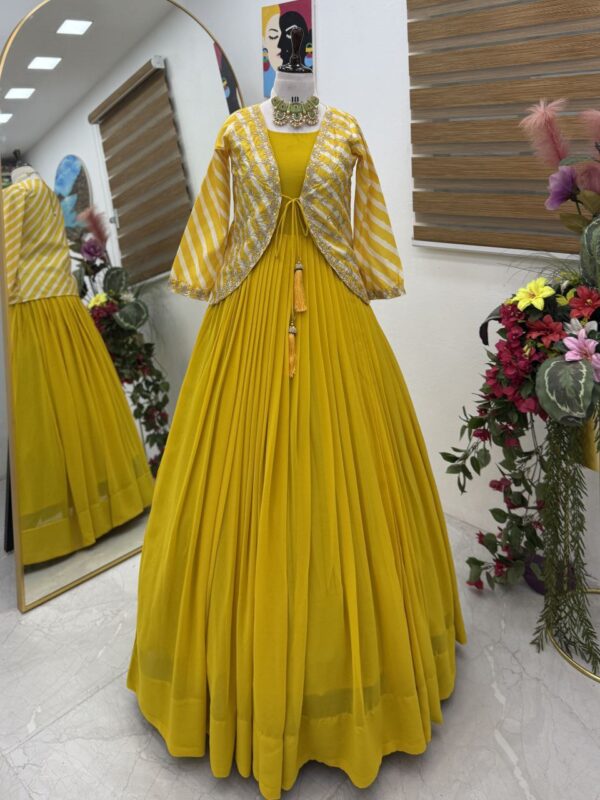 Fox Georgette Party Gown with Embroidered Vichitra Silk Jacket