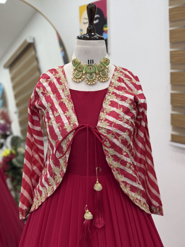 Fox Georgette Party Gown with Embroidered Vichitra Silk Jacket - Image 3