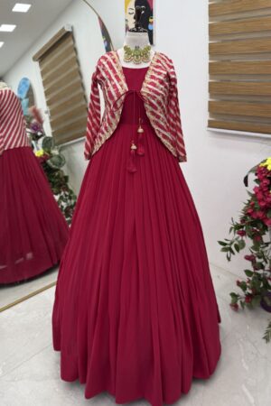 Fox Georgette Party Gown with Embroidered Vichitra Silk Jacket