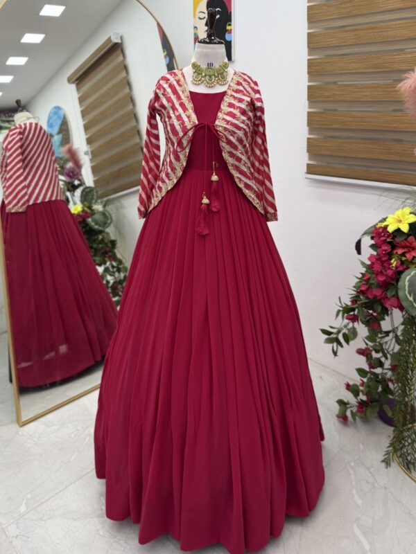 Fox Georgette Party Gown with Embroidered Vichitra Silk Jacket