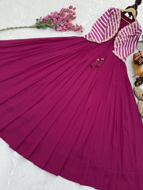 Fox Georgette Party Gown with Embroidered Vichitra Silk Jacket - Image 4