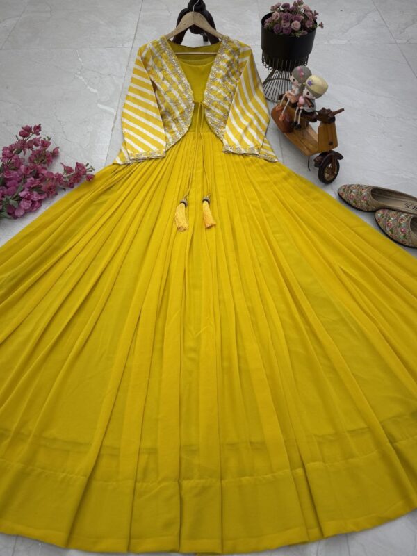 Fox Georgette Party Gown with Embroidered Vichitra Silk Jacket - Image 4